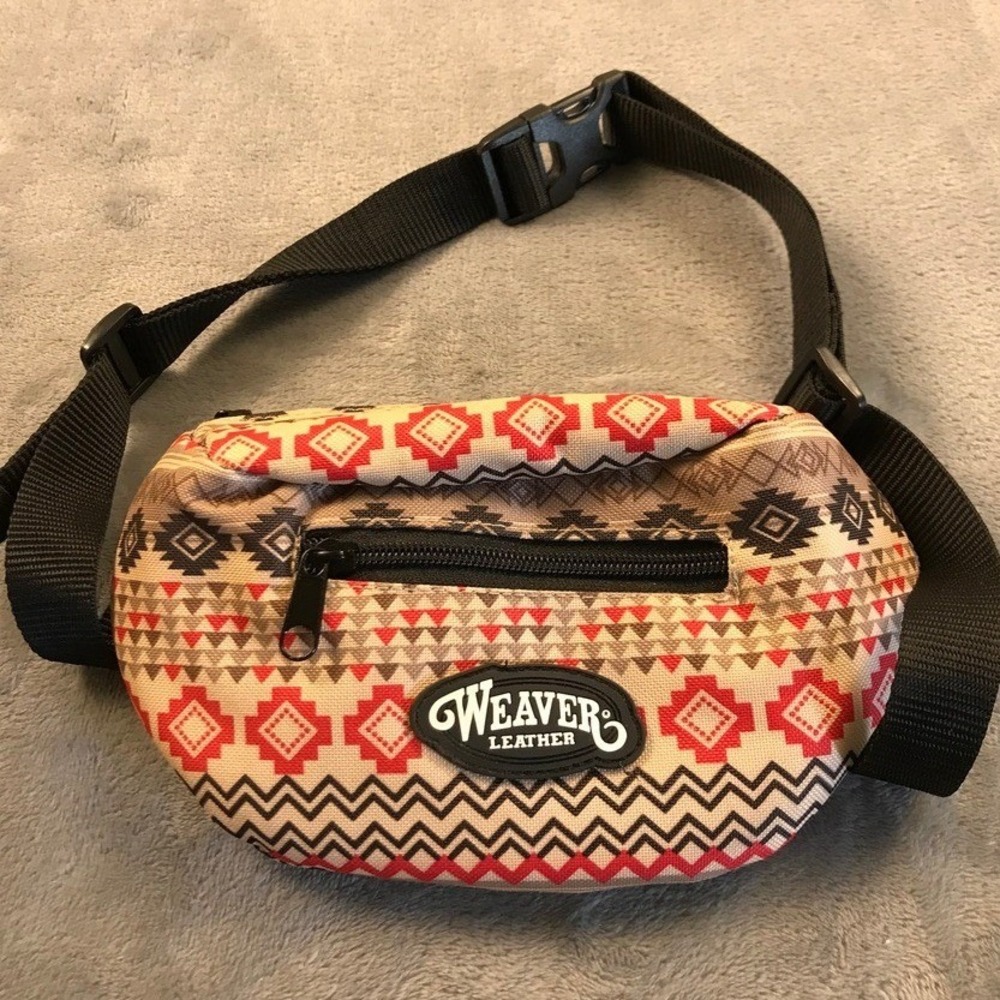 Weaver‎ Leather Southwestern Geometric Fanny Pack Red Tan Black Waist Bag